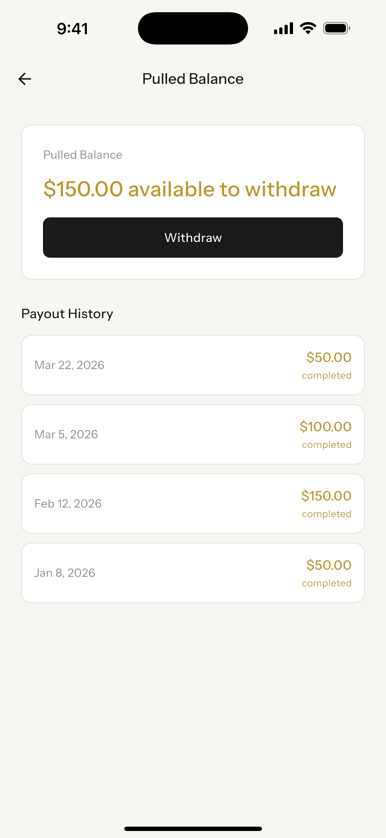 Pulled balance and earnings